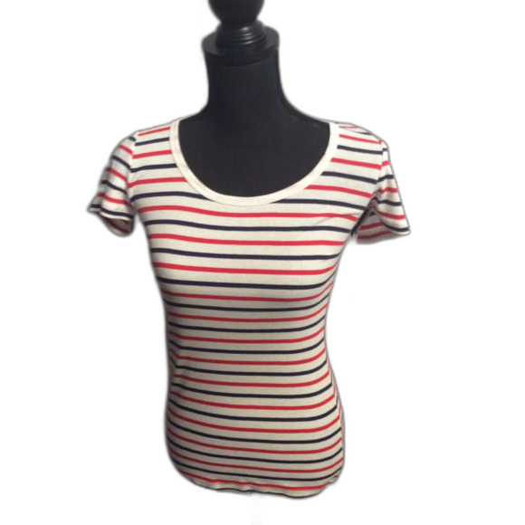 New NWT Caslon Patriotic Red White Blue Striped Tee Shirt Small Cotton - Picture 1 of 4